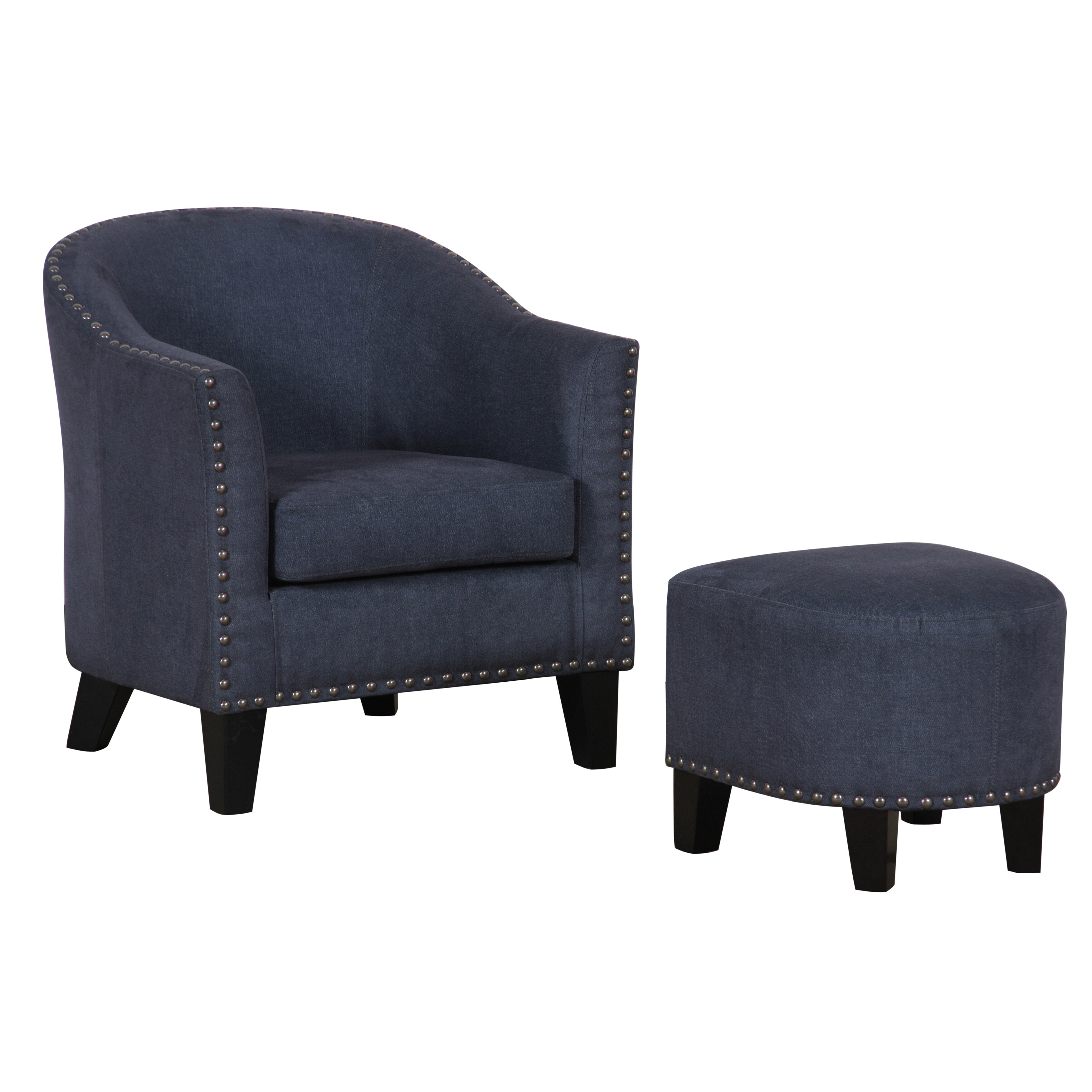 Dark Denim Blue Fabric Accent Chair And Ottoman Overstock 13518975