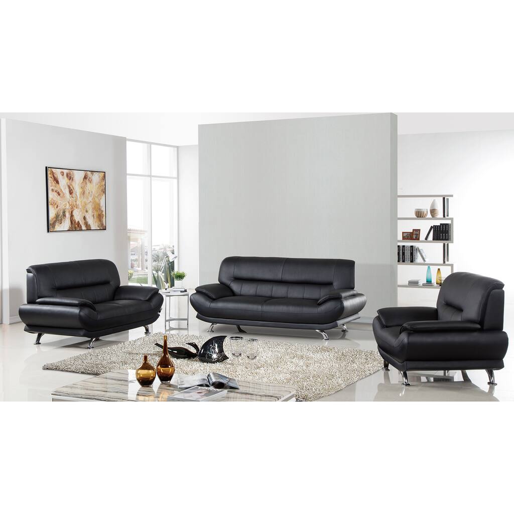 Black Genuine Leather Sofa Set