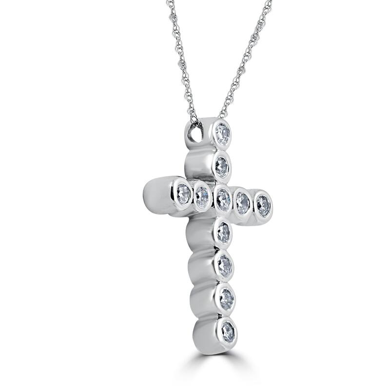 14k White Gold 3/4ct TDW Diamond Bezel Cross Pendant