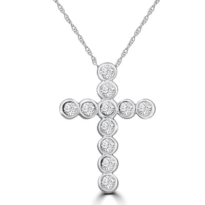 14k White Gold 3/4ct TDW Diamond Bezel Cross Pendant