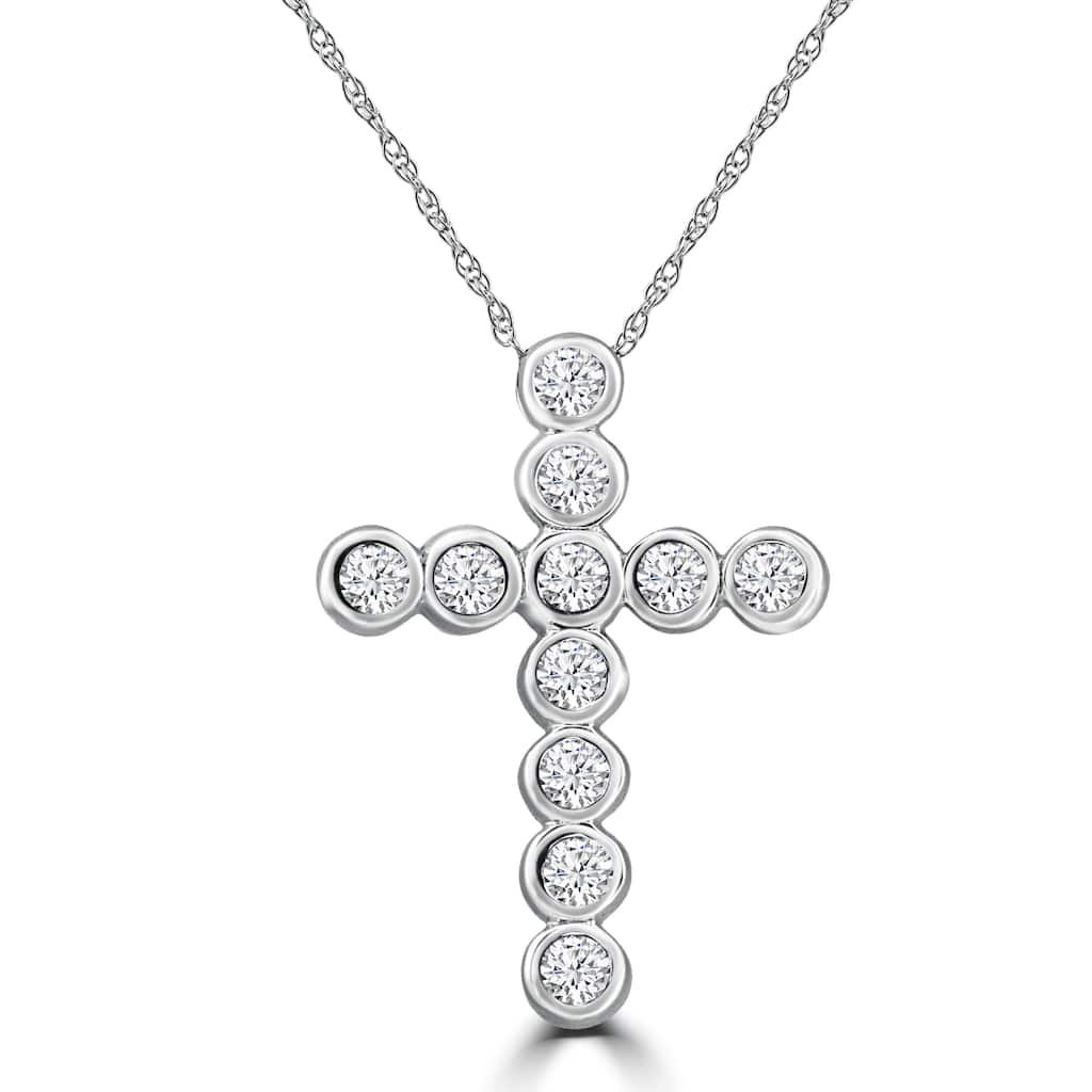 14k White Gold 3/4ct TDW Diamond Bezel Cross Pendant