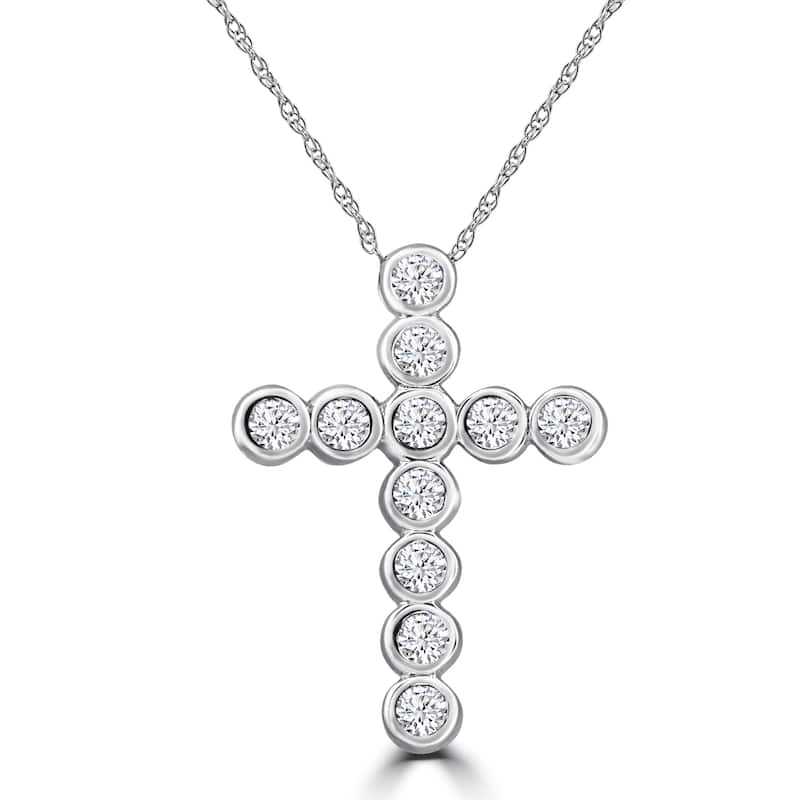 14k White Gold 3/4ct TDW Diamond Bezel Cross Pendant