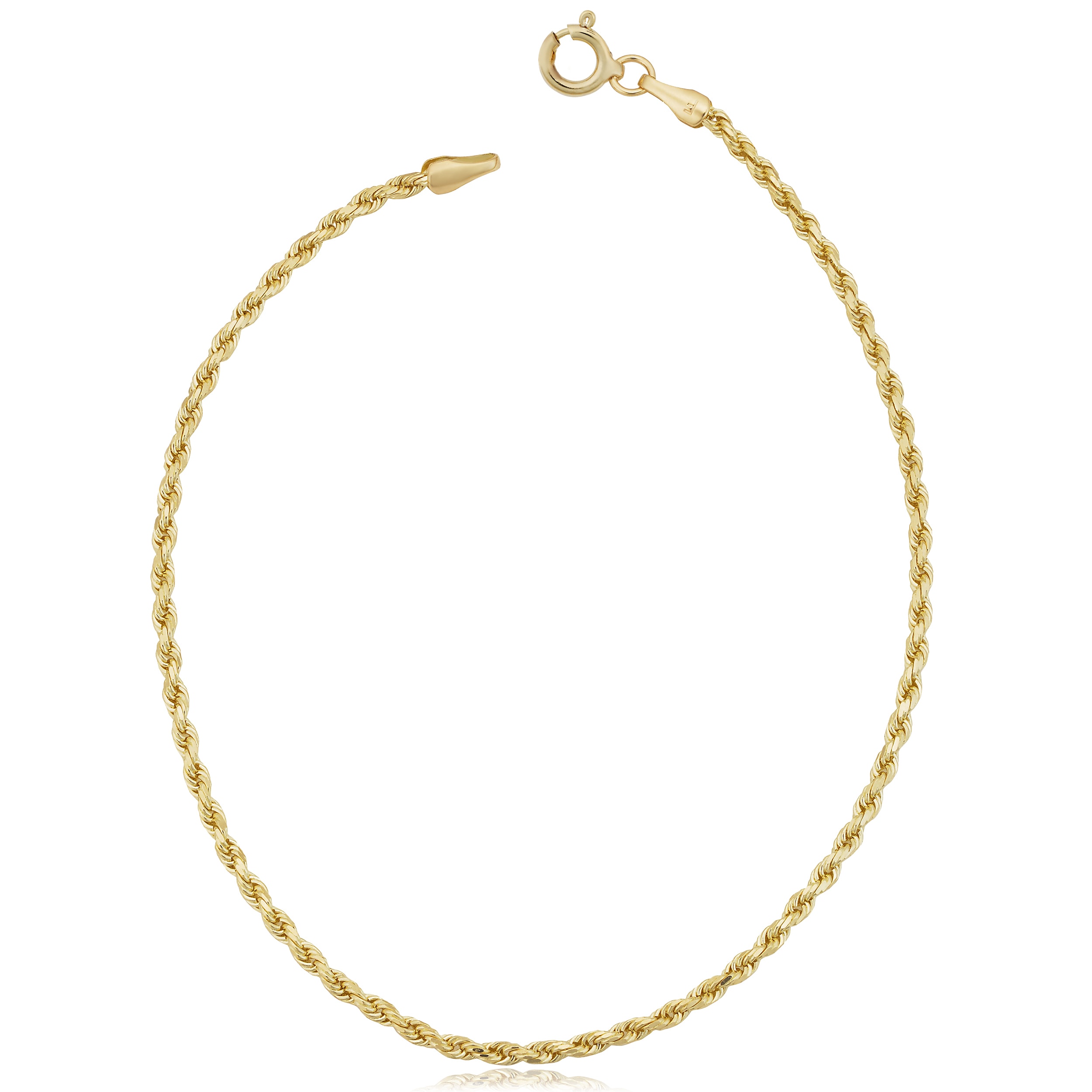 Au Naturale 10k Yellow Gold 1.9 millimeter Semi Solid Rope Chain Bracelet (7.5 inches)