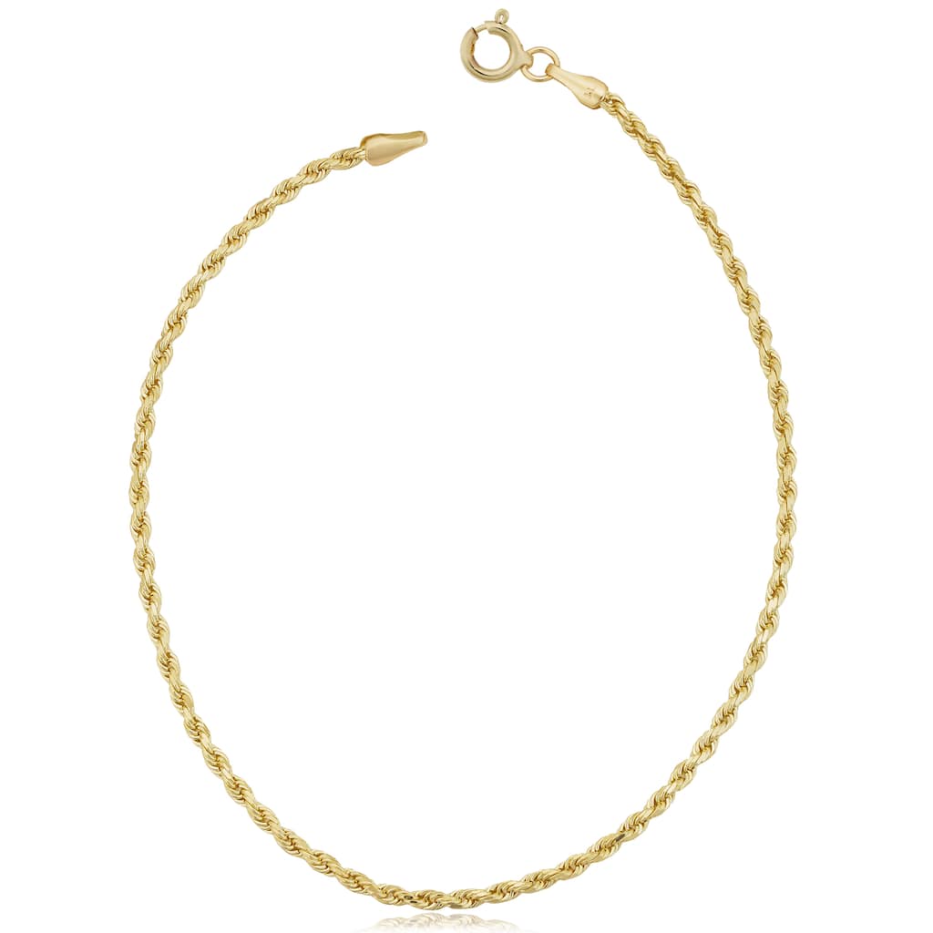 Fremada 10k Yellow Gold 1.9 millimeter Semi Solid Rope Chain Bracelet (7.5 inches)