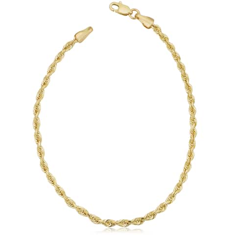 Fremada Unisex 10k Yellow Gold 2.6-mm Semi Solid Rope Chain Bracelet (7.5 or 8.5 inches)