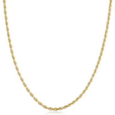 Fremada Unisex 10k Yellow Gold 2.6-mm Semi Solid Rope Chain Necklace (16 - 30 inches)