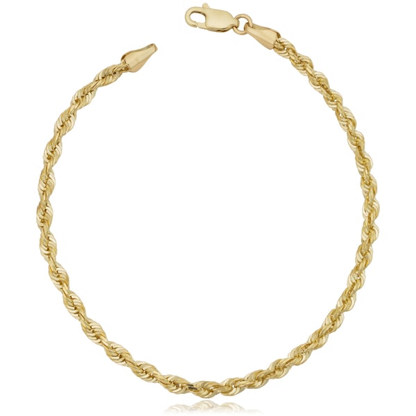 Fremada 10k Yellow Gold 3.2mm Semi Solid Rope Chain Bracelet. Opens flyout.