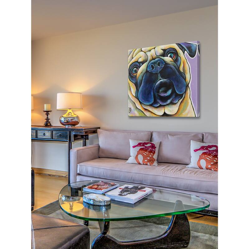 Marmont Hill - 'Pug Mug III' by Stephanie Gerace Painting Print on Wrapped Canvas - Multi-Color