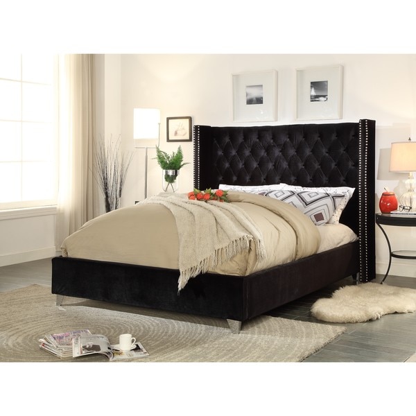 Aiden Black Velvet Bed Free Shipping Today Aiden Black Velvet Bed