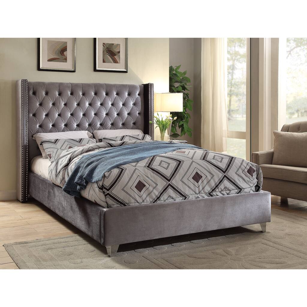 Aiden Grey Velvet Bed