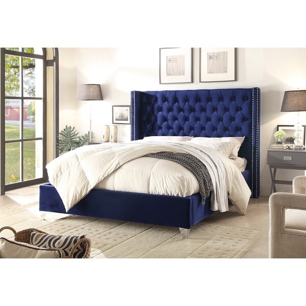 shop aiden navy velvet bed - free shipping today - overstock