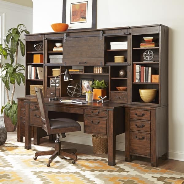 Shop Pine Hill Rustic Pine Secretary Desk With Hutch Free