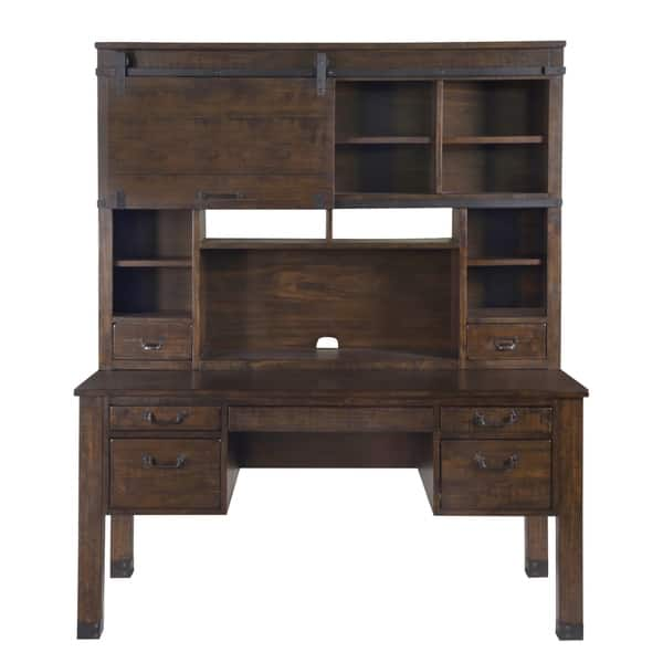 Shop Pine Hill Rustic Pine Secretary Desk With Hutch Overstock