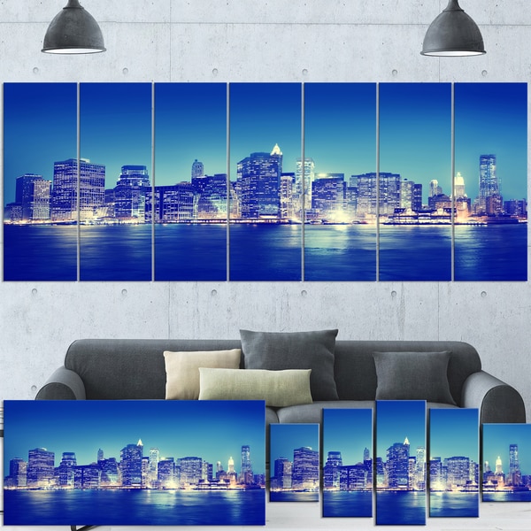 Shop Designart 'New York City Night Panorama' Extra Large Cityscape