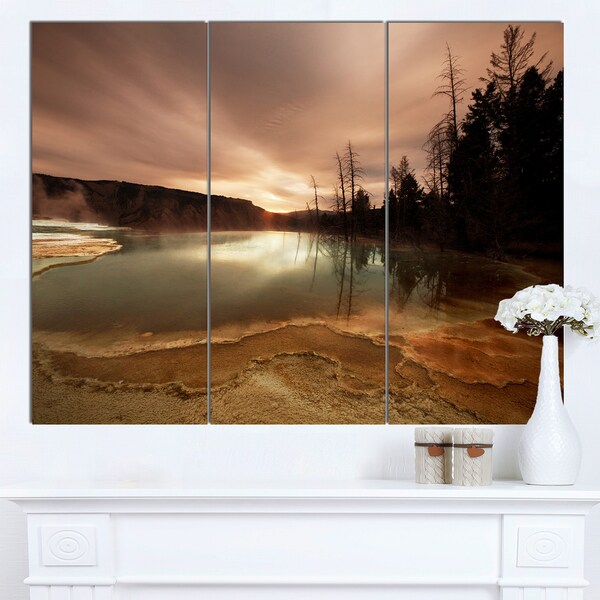 Designart 'Mountain Lake under Cloudy Sky' African Landscape Print Wall Art - Brown/Multi