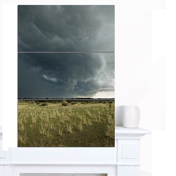 Designart 'Rainy Cloud over Green Pasture' Oversized Landscape Canvas Art