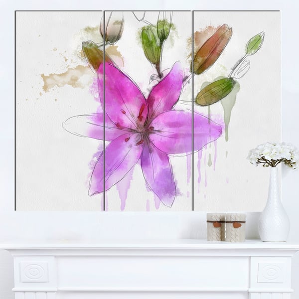 Designart 'Beautiful Purple Floral Illustration' Extra Large Floral ...