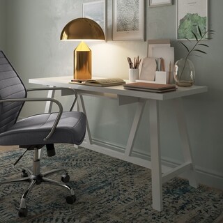 WyndenHall Stewart SOLID WOOD Modern Industrial 60 inch Wide Writing Office Desk (White)
