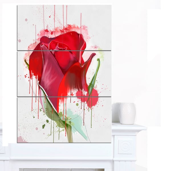 Designart 'Colorful Red Rose Sketch Watercolor' Modern Floral Canvas ...