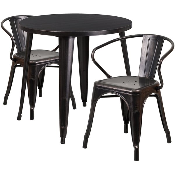 30 Round Metal Indoor Outdoor Table Set With 2 Arm Chairs 30 X27 Round Metal Indoor Outdoor Table Set With