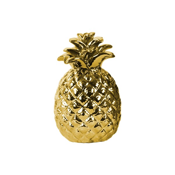 Polished Gold Chrome Finish Ceramic Embossed Lattice Pineapple Figurine