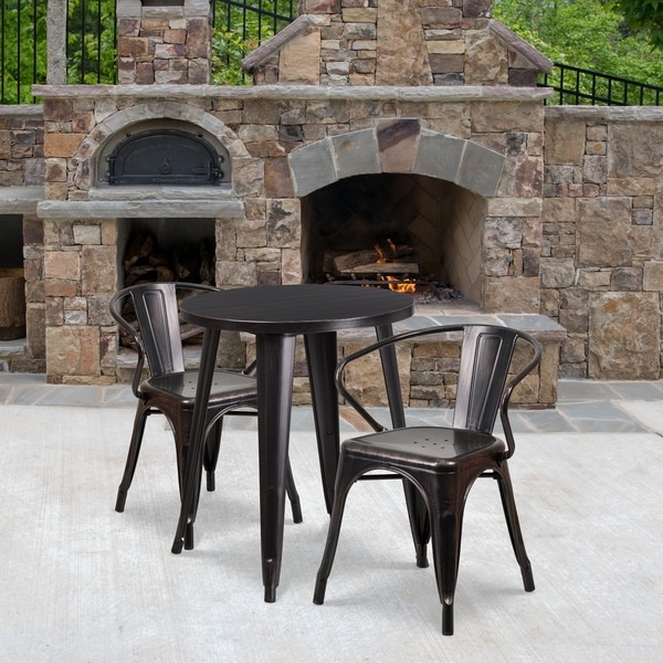 24'' Round Metal Indoor-Outdoor Table Set with 2 Arm Chairs