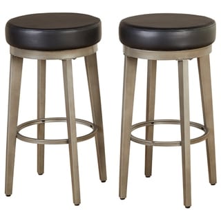 ANGELOHOME angelo:HOME Linden Brushed Grey Leather Swivel Stool (Set of 2) (Black - Counter Height - 23-28 in.)