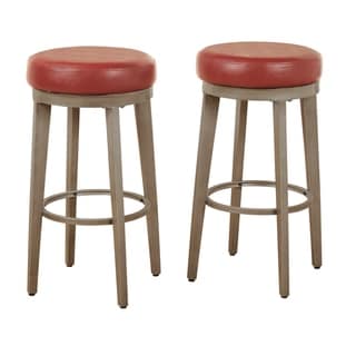 ANGELOHOME angelo:HOME Linden Brushed Grey Leather Swivel Stool (Set of 2) (Red - Bar Height - 29-32 in.)
