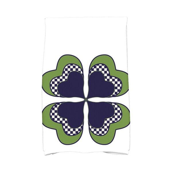 Embroidered Clover Field Kitchen Towel in Shade of Green