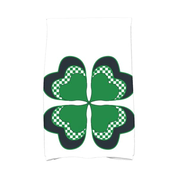 Green Buffalo Plaid Four Leaf Clover St Patricks Bath Towel by