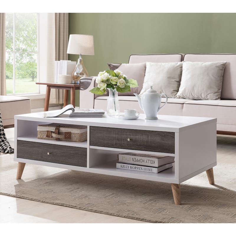 Bago Mid-Century Modern White 47-inch 2-Shelf Coffee Table by Furniture of America