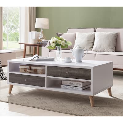 Bago Mid-Century Modern White 47-inch 2-Shelf Coffee Table by Furniture of America