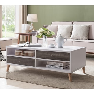 Bago Mid-Century Modern White 47-inch 2-Shelf Coffee Table by Furniture of America