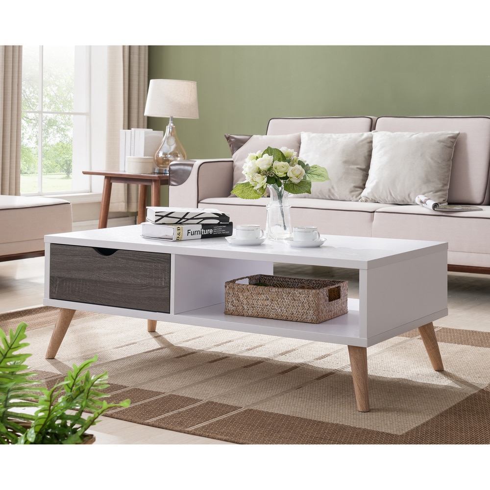 Furniture of America Bjua Modern White 47-inch 1-Shelf Coffee Table