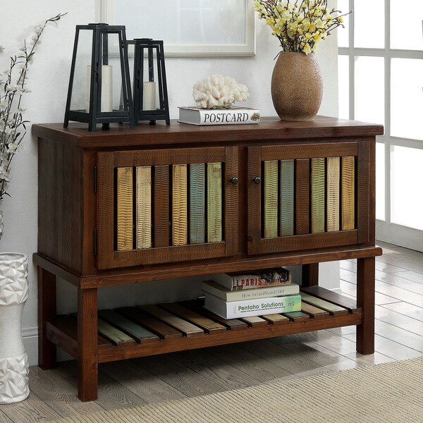 Furniture of America Kaleida Slatted Country Brown Cherry Hallway Cabinet/Table