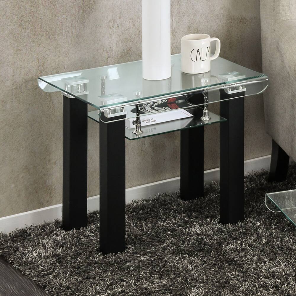 Furniture of America Bace Contemporary Black Glass Top End Table