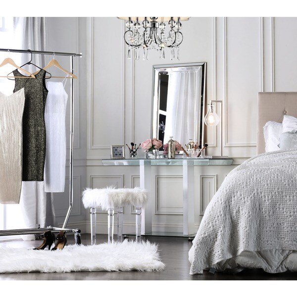 Furniture of America Ezreal Contemporary Glass Top Silver Sofa Table