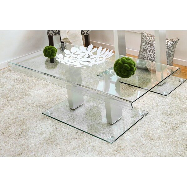 Shop Furniture of America Maza Contemporary Silver Glass Top Coffee