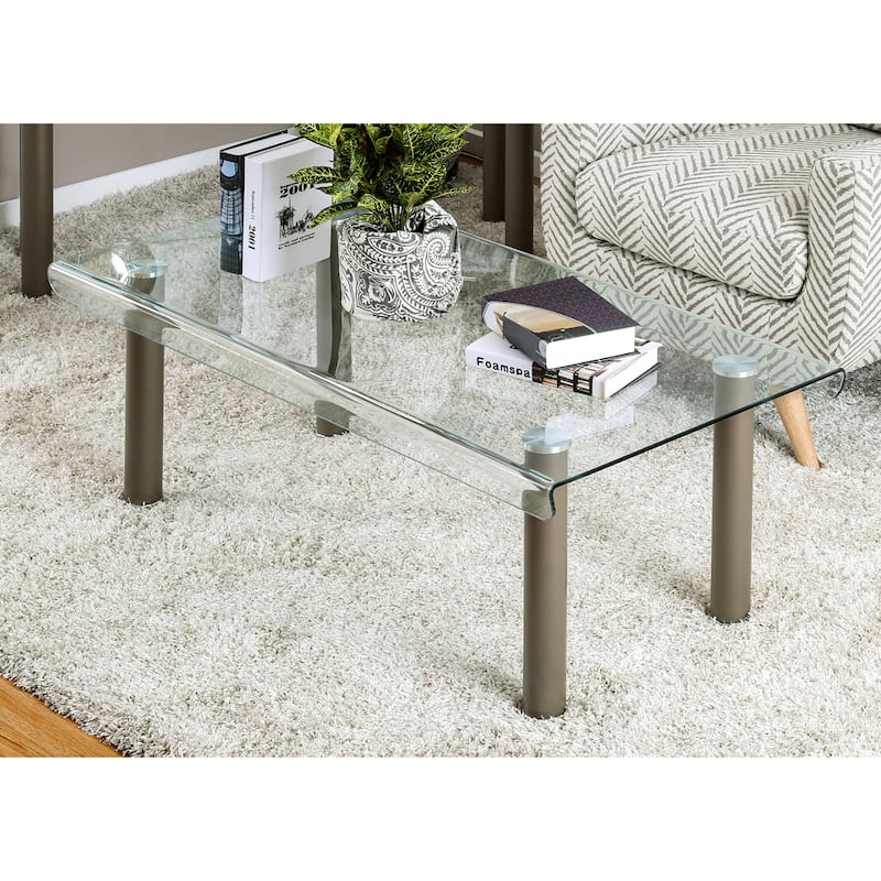 Vill Contemporary Gold 47-inch Glass Coffee Table by Furniture of America