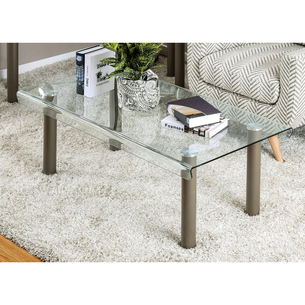 Vill Contemporary Gold 47-inch Glass Coffee Table by Furniture of America