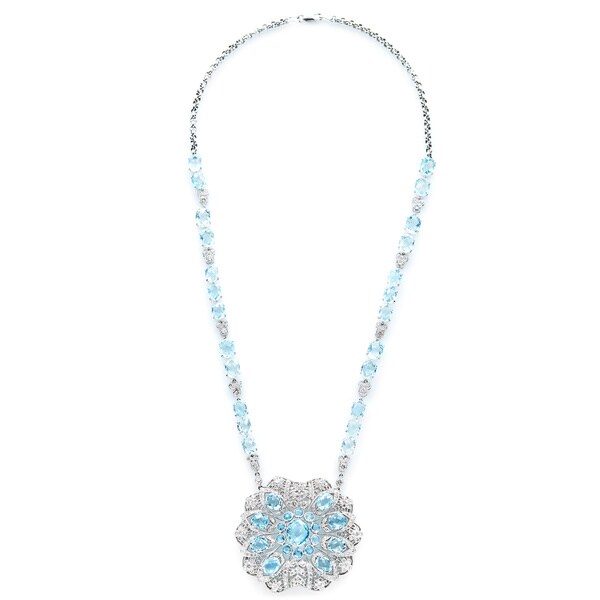 18k and 14k White Gold 5 3/4ct TDW Aquamarine and Diamond Estate Necklace (H-I, SI1-SI2)