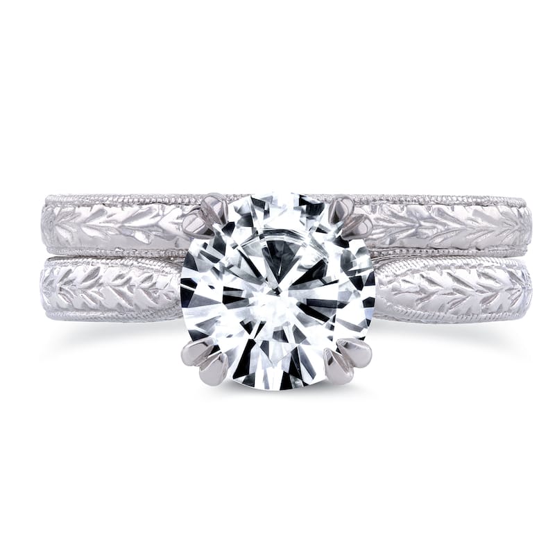Annello by Kobelli 14k Gold 1ct Round Forever One Moissanite and Diamond Accent Cathedral Bridal Set (GH, I1-I2)