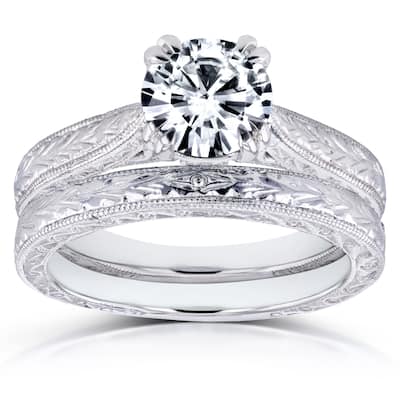 Annello by Kobelli 14k Gold 1ct Round Forever One Moissanite and Diamond Accent Cathedral Bridal Set (GH, I1-I2)