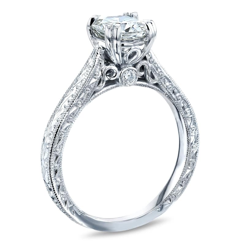 Annello by Kobelli 14k Gold 1ct Round Moissanite and Diamond Antique Cathedral Engagement Ring (GH, I1-I2)