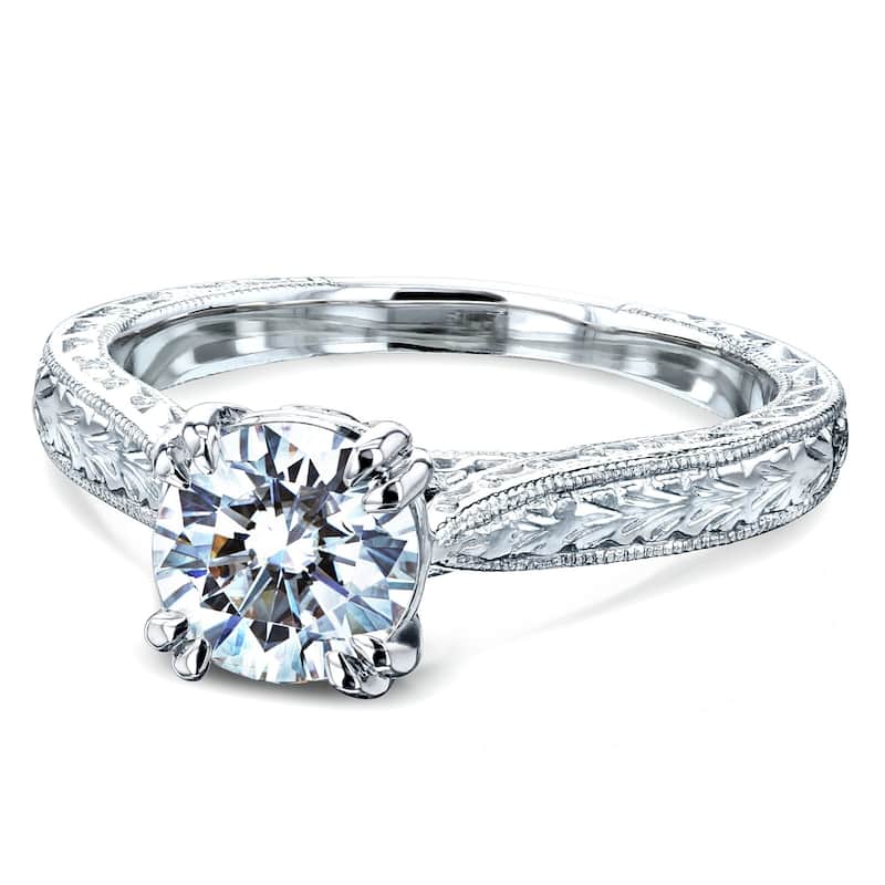 Annello by Kobelli 14k Gold 1ct Round Moissanite and Diamond Antique Cathedral Engagement Ring (GH, I1-I2)