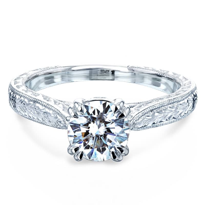 Annello by Kobelli 14k Gold 1ct Round Moissanite and Diamond Antique Cathedral Engagement Ring (GH, I1-I2)