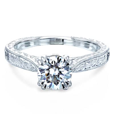Annello by Kobelli 14k Gold 1ct Round Moissanite and Diamond Antique Cathedral Engagement Ring (GH, I1-I2)
