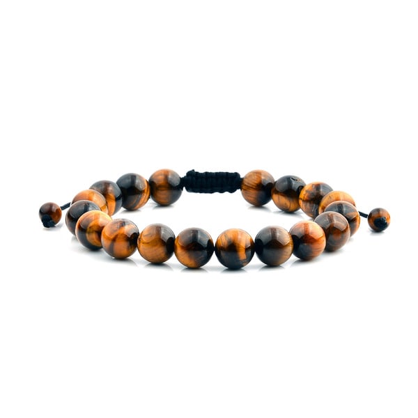 Men's Tiger's Eye Natural Healing Stone Bead Adjustable Bracelet (10mm) - Brown