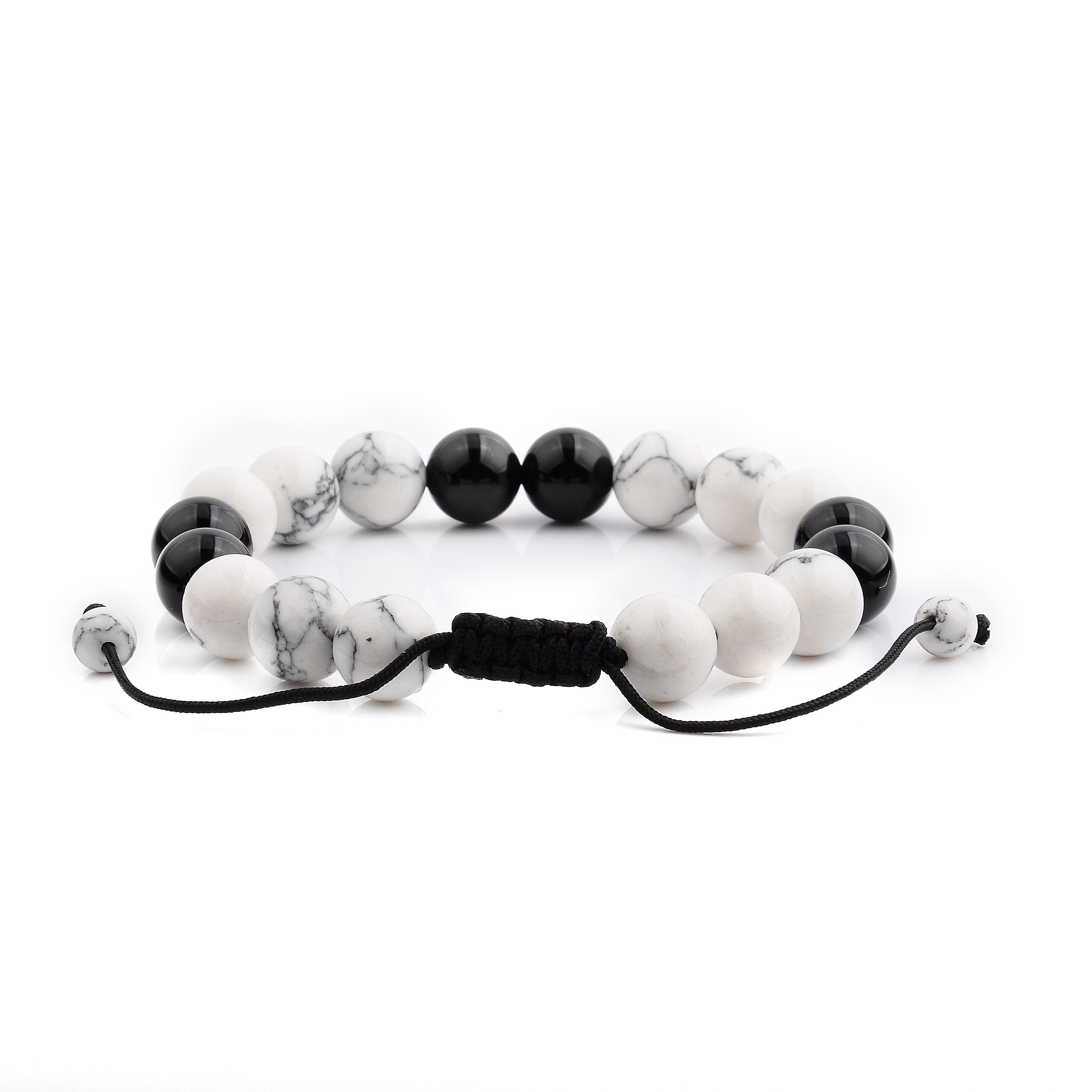 Men S Howlite And Onyx Natural Healing Stone Bead Adjustable Bracelet