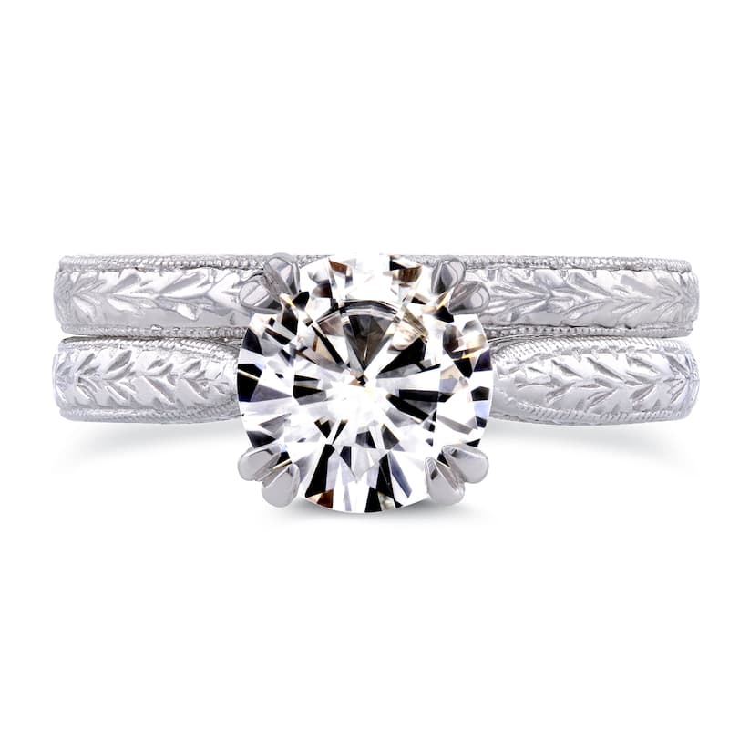 Annello by Kobelli 14k Gold 1ct Round Moissanite and Diamond Accent Cathedral Bridal Set (GH, I1-I2)